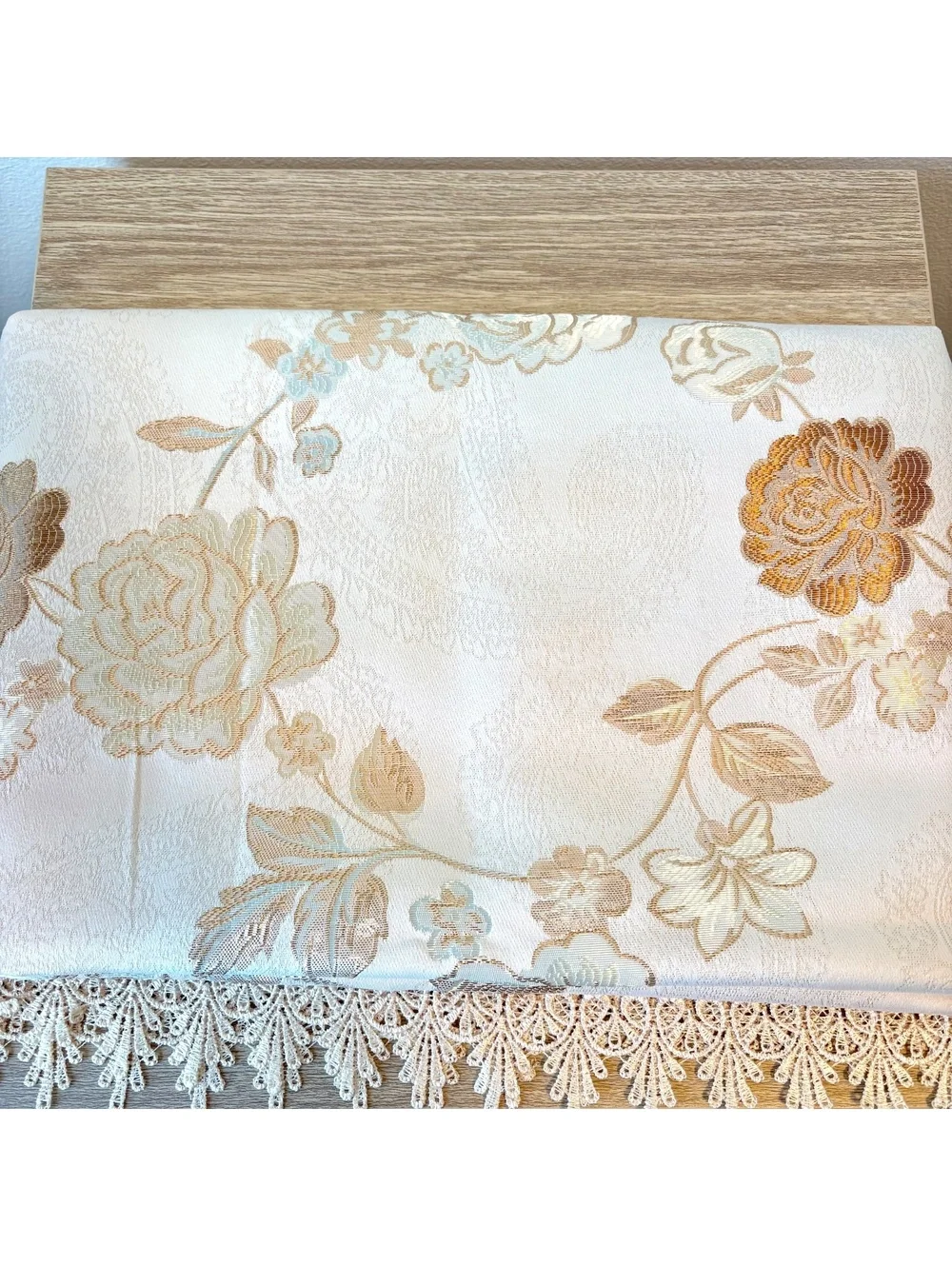 Floral Jacquard Lace Trim Tablecloth Ivory 59x87 150x220cm Home Decor Tea Party